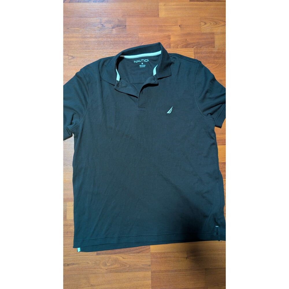 Nautica Black Polo Shirt Men’s Medium 100% Cotton Preppy Classic